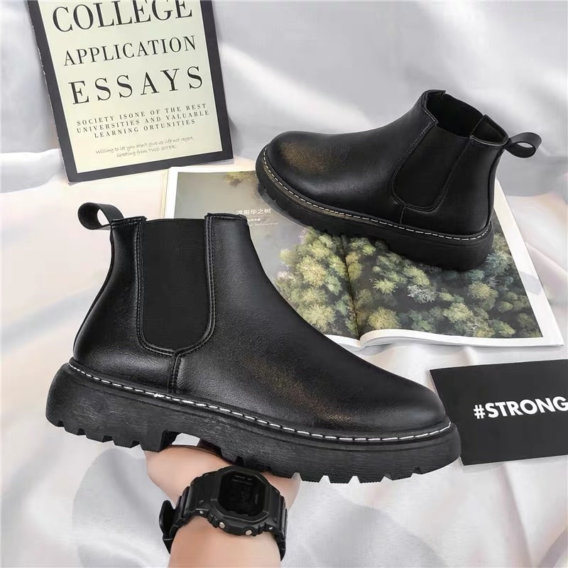 Bốt da Nam cổ  cao phối chun | BigBuy360 - bigbuy360.vn