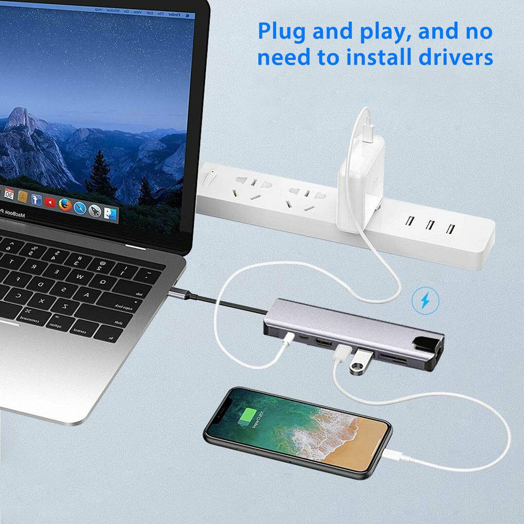 Bộ Chuyển Đổi Hub 4 / 6 / 8 / 11 trong 1 Type C Sang HDMI RJ45 USB 3.0 PD Type-C 6 in 1 / 8 in 1 hỗ trợ 4K thunderbolt 3