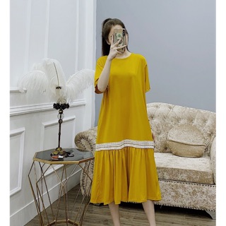 Đầm bầu váy bầu dáng thời trang suông chất cotton mát