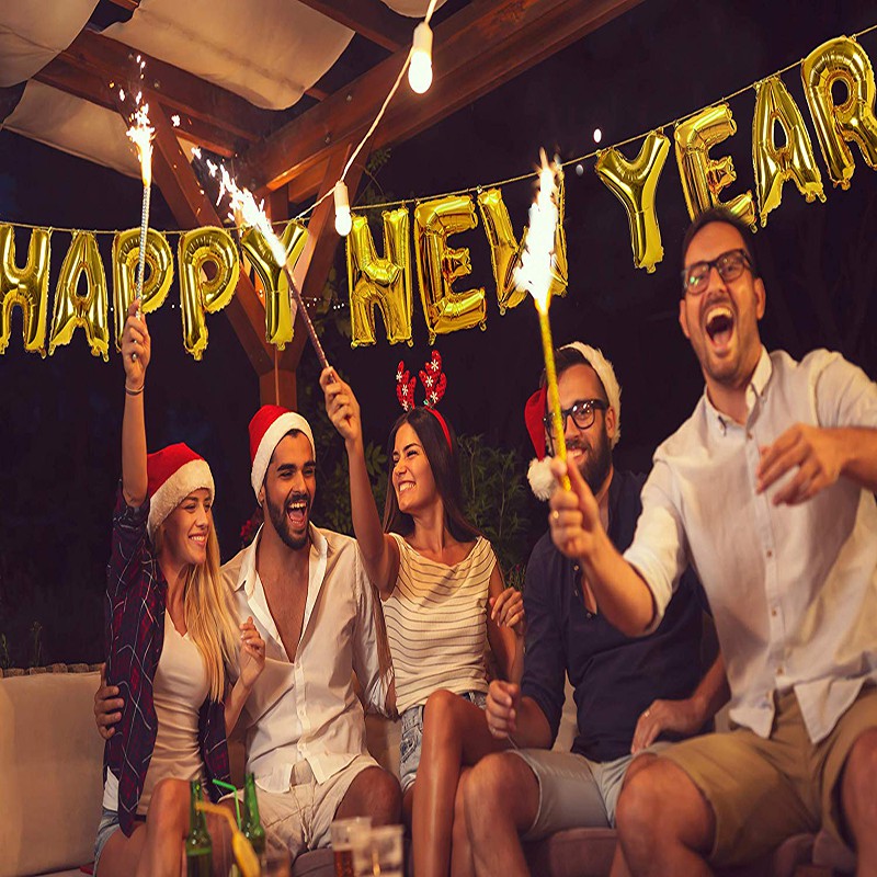 Bong bóng chữ Happy New Year trang trí tiệc 16 inch độc đáo