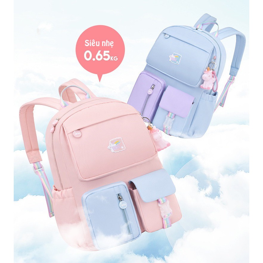 Balo học sinh cute, phối màu cầu vồng ngộ nghĩnh, chống thấm nước, cho bé gái đi học, balo du lịch - Lado shop