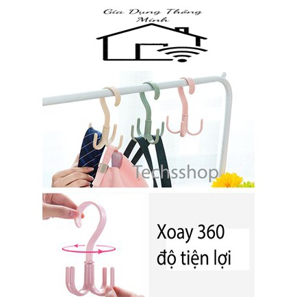 Móc nhựa treo xoay 4 móc - Móc treo cà vạt, dây nịt 4 chấu đa năng.
