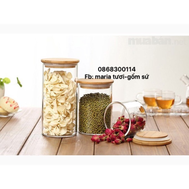 Lọ thuỷ tinh borosilicate nắp gỗ 600ml