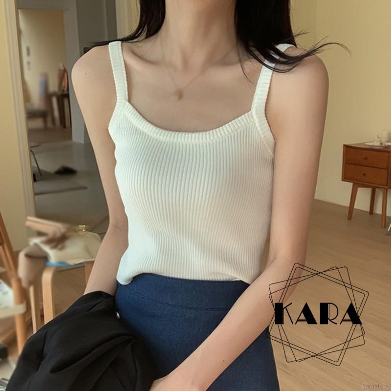 Áo Croptop Dệt Kim Không Tay Màu Trơn Cổ Vuông Quyến Rũ Cho Nữ