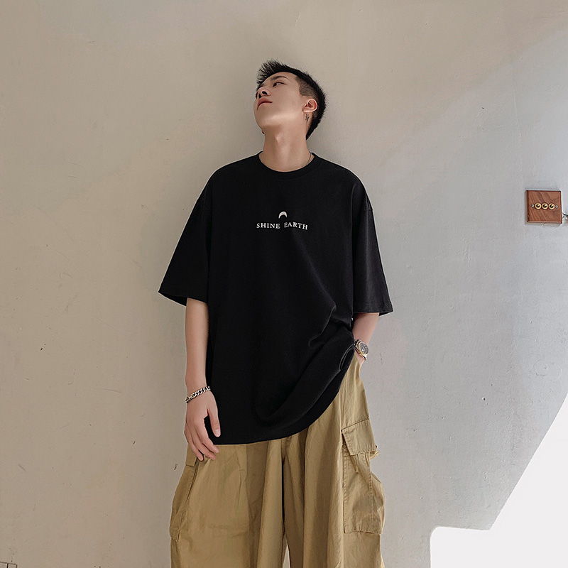 Summer Pure Color Simple Oversized Tshirt Men and Women Loose Plus Size Printed Five-point Sleeve Short Sleeve T Shirt Unisex Tops