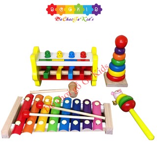 Combo 4 món đồ chơi gỗ an toàn cho bé- phát triển trí tuệ