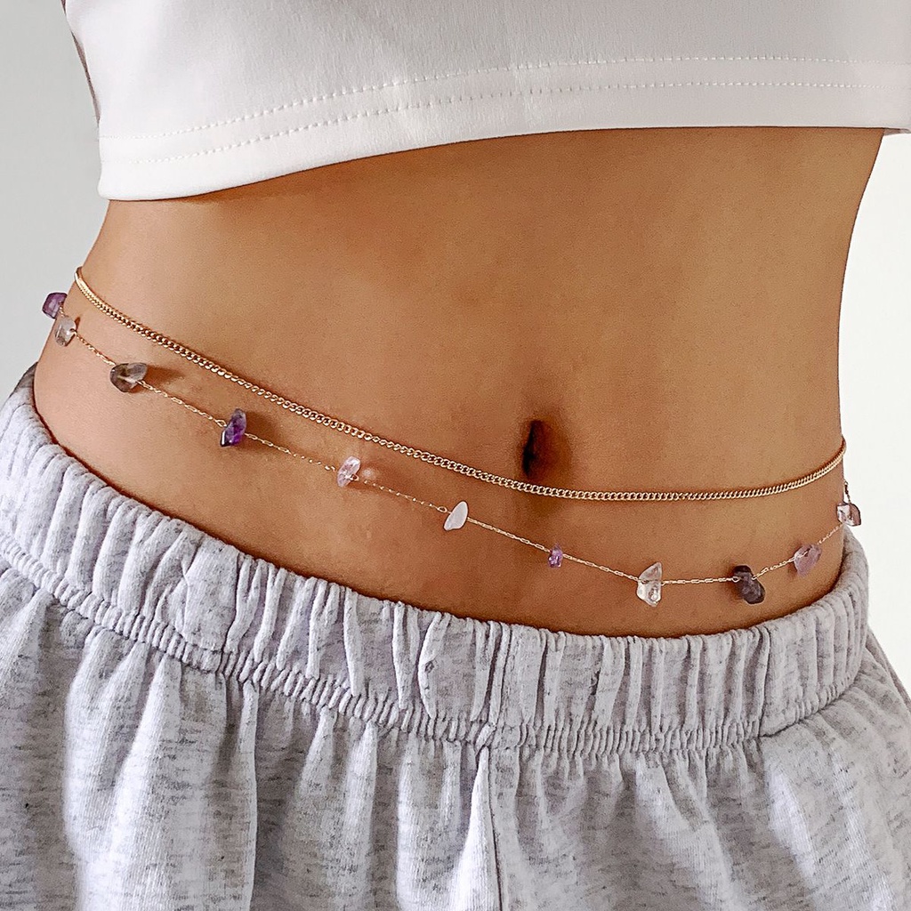 Thắt lưng dây xích bằng kim loại phối hạt đá/ ngọc trai phong cách cổ điển thời trang cho nữ