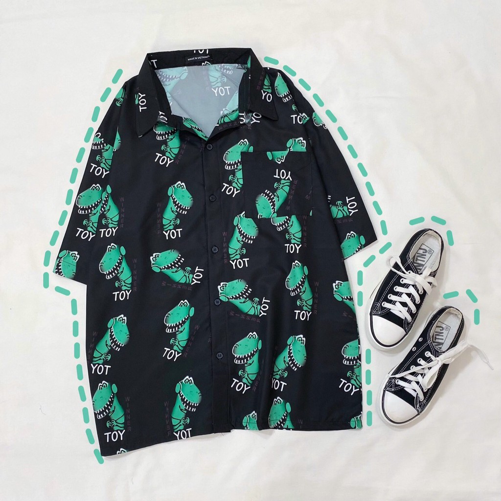 Áo Sơ Mi Hoạ Tiết Khủng Long Tay Lỡ Dáng Rộng Ulzzang Unisex, Sơ Mi Đi Biển - MM | BigBuy360 - bigbuy360.vn