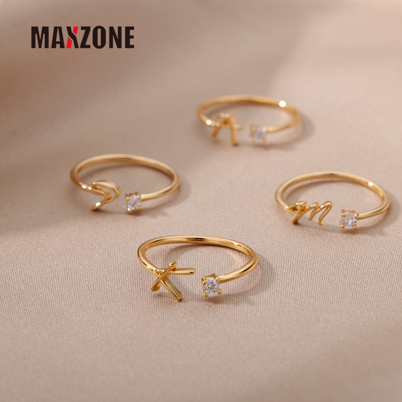 Nhẫn Thép Không Gỉ Khắc Chữ Cái Từ A-Z Phong Cách Boho