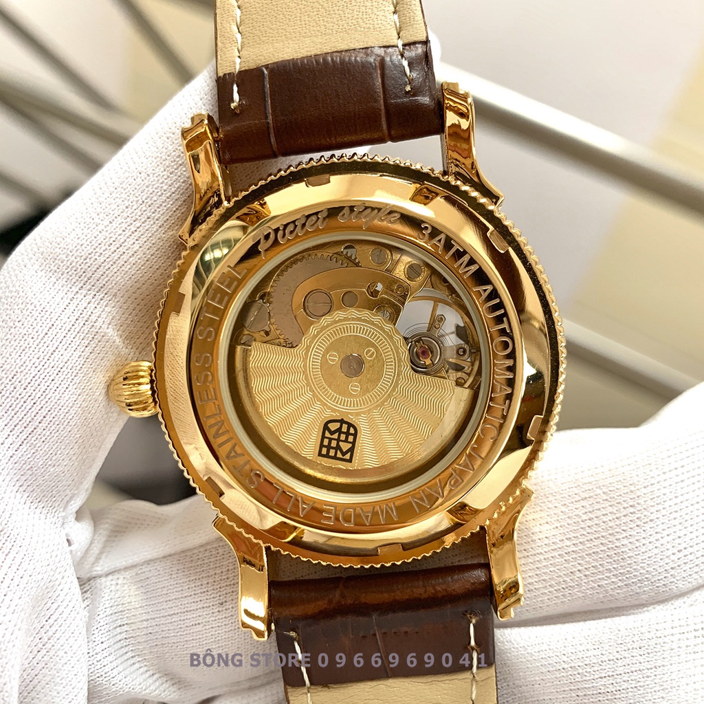 Đồng Hồ Cơ Nam Automatic Lộ Máy Dây Da Cao Cấp, Mặt Tròn Hình Trâu Vàng Kim Xanh Thể Hiện Sự Sang Trọng Phú Quý