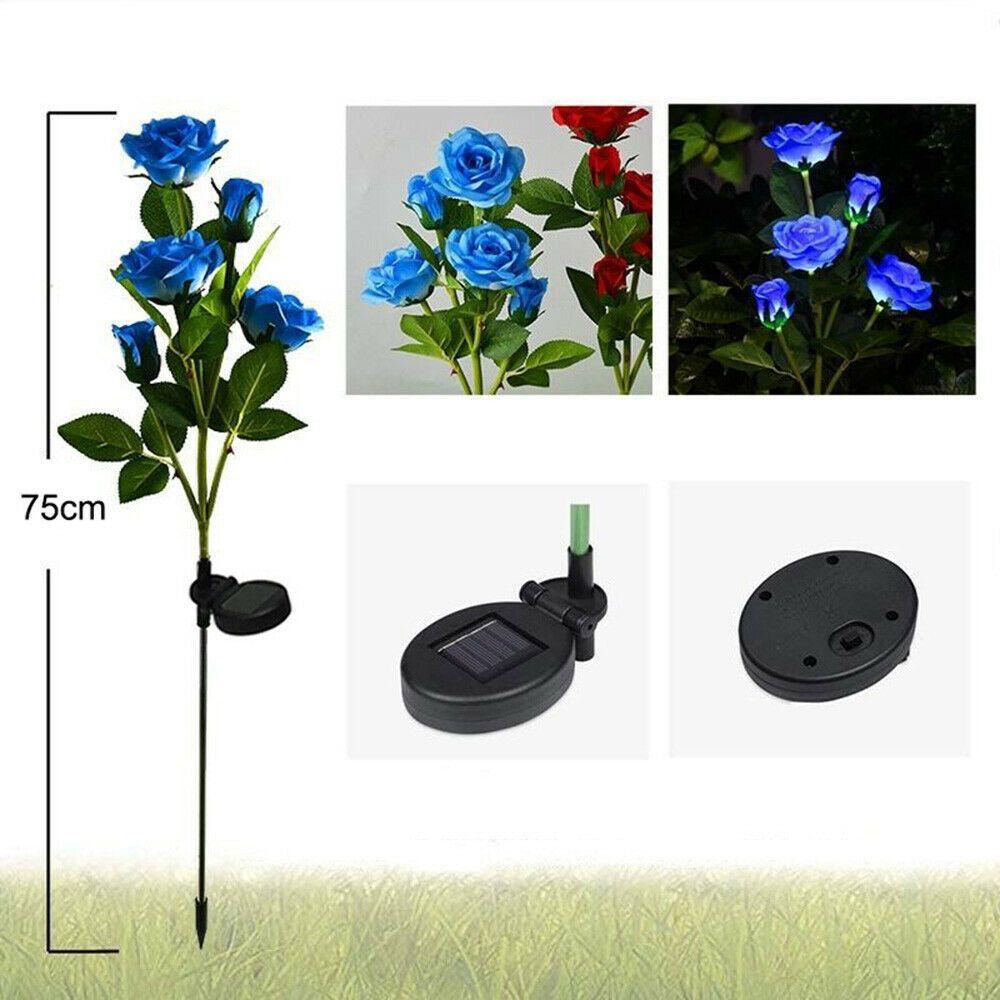 LONTIME 5 Heads Colorful Flower LED Lamp 5 Heads Landscape Lamps Rose Solar Lights Realistic for Garden Patio Yard Pathway Waterproof Lawn Decoration Outdoor Decorative Light/Multicolor