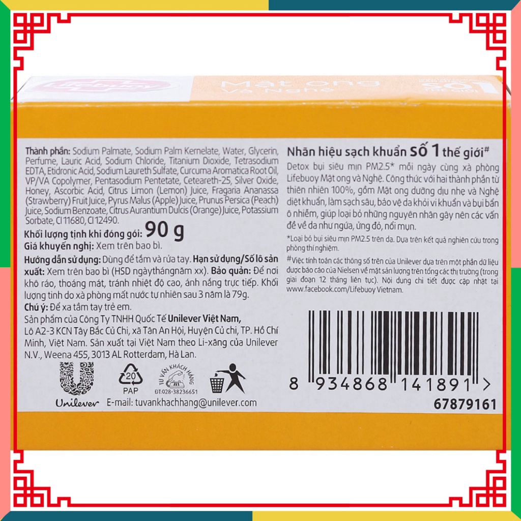 Xà bông cục Lifebuoy che chở khỏi virus Mật Ong và Nghệ  90g