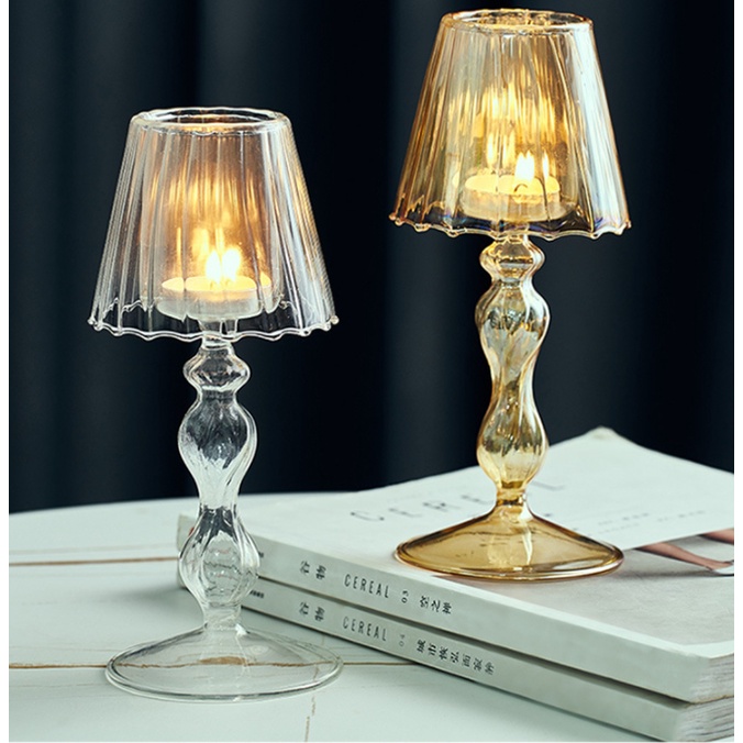 Chân nến thủy tinh phong cách BẮC ÂU, giá đỡ nến trang trí các buổi tiệc lãng mạn cao 19cm