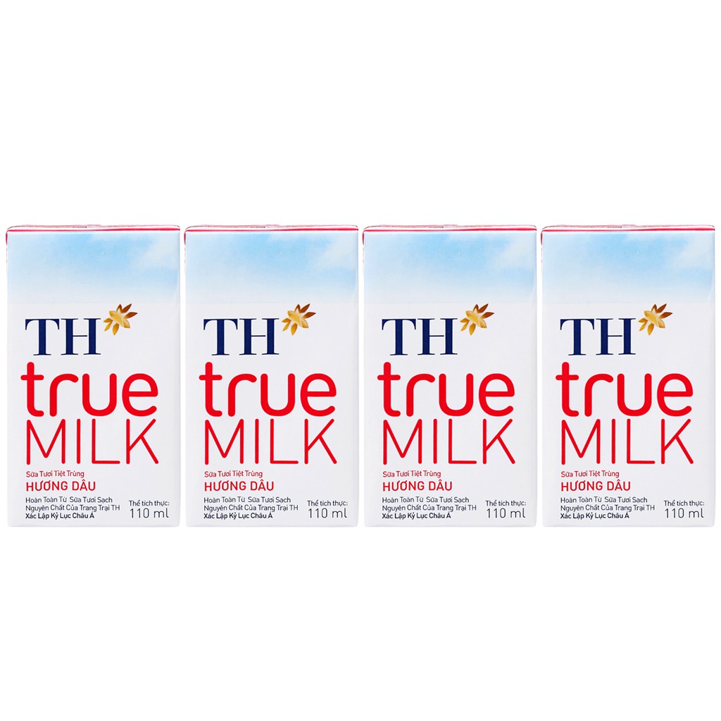 Lốc 4 hộp sữa tươi tiệt trùng hương dâu TH true MILK 110ml