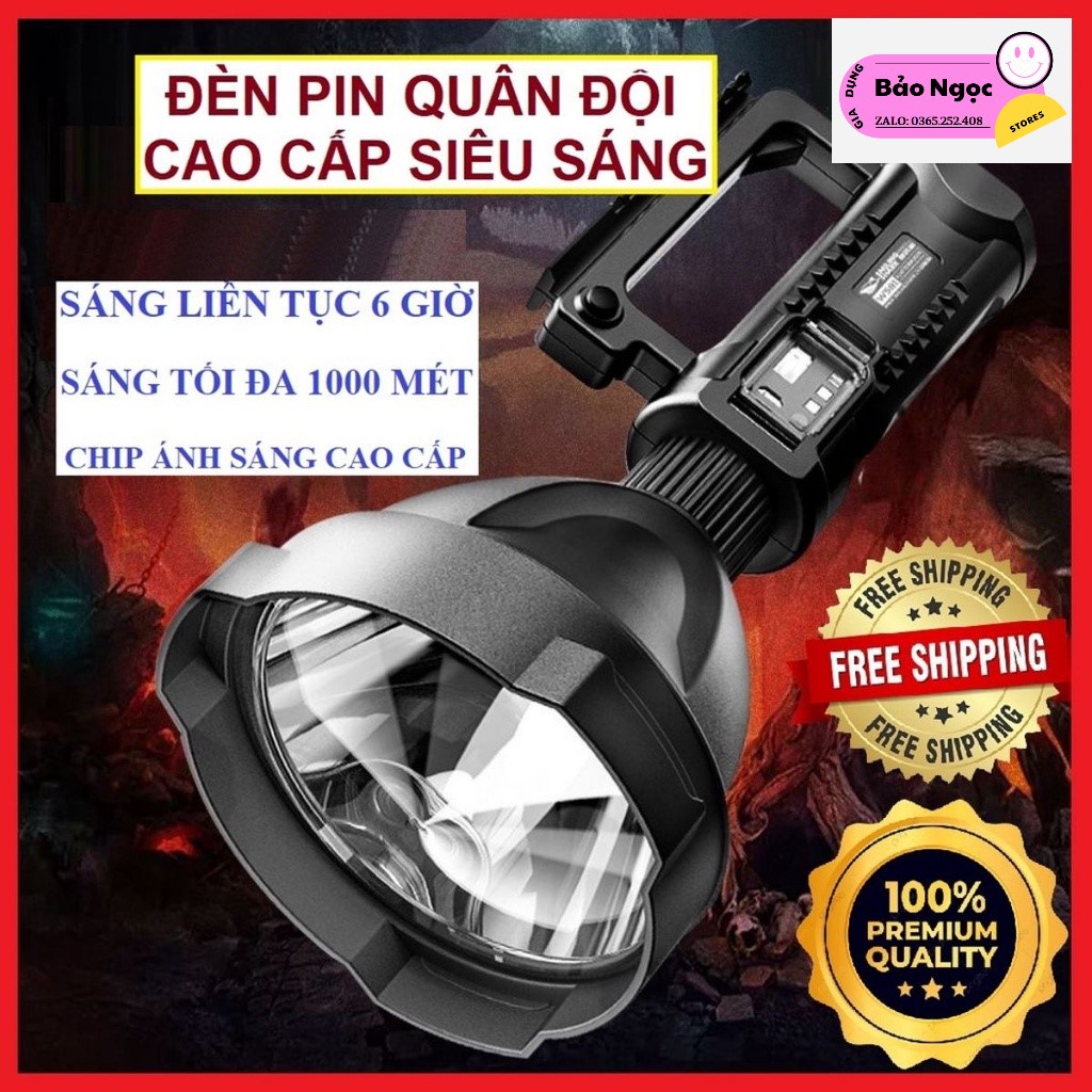 Đèn pin cầm tay siêu sáng chiếu xa 1000m, chống thấm nước, có chân đế, đèn pin QUÂN ĐỘI GDBN