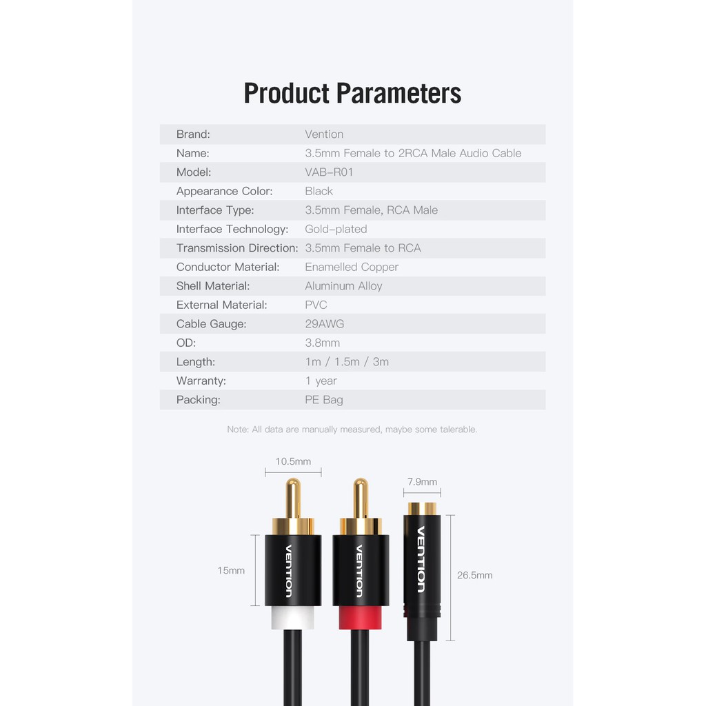 Cáp chuyển âm thanh 3.5mm Female sang 2RCA Male thiết kế tiện lợi