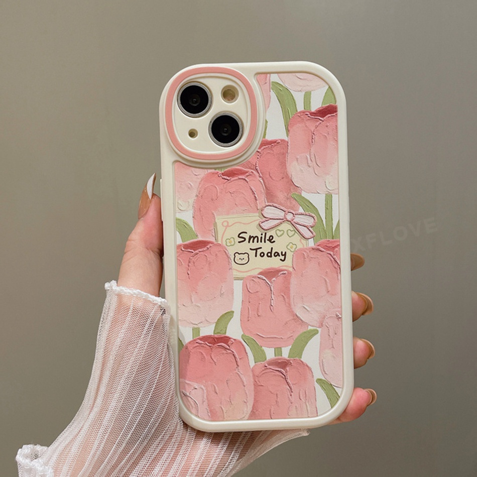 Ốp Điện Thoại Silicon Hình Hoa Tulip Đen Cho iPhone 7 8 Plus X XR XS Max SE 2020 2022 11 12 13 Pro Max 11Pro 12Pro