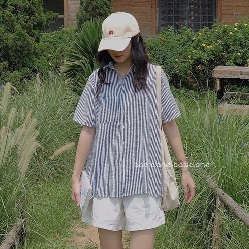 Set áo sơ mi kẻ quần shorts nữ 💖FREESHIP💖 Áo sơ mi mix quần kaki thời trang AD131 - Anana.store