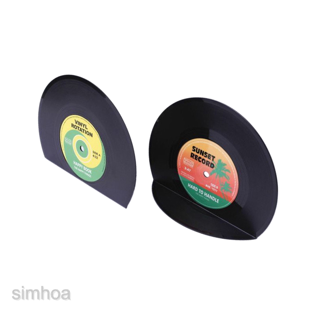 Cặp giá chặn sách ABS thiết kế hình đĩa ghi âm vintage độc đáo