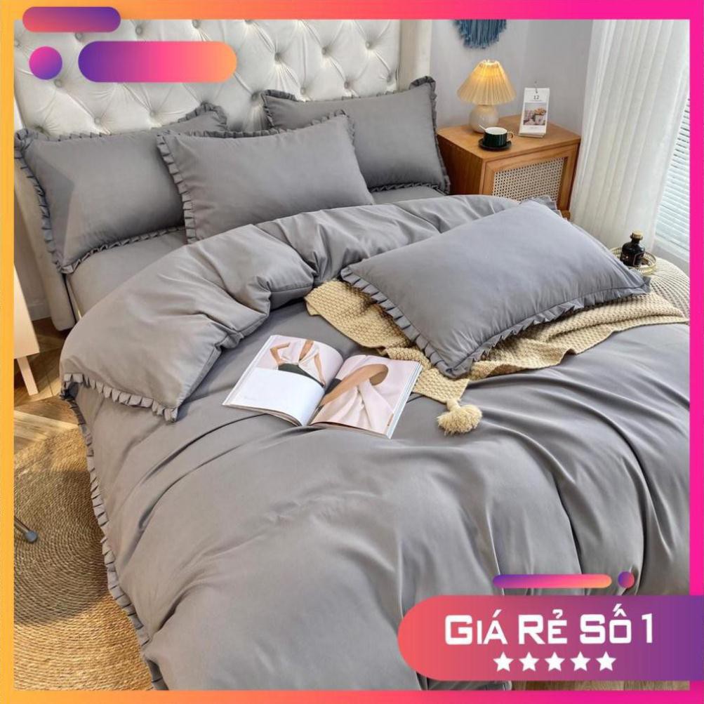 Bộ chăn ga Cotton Tici phối bèo bộ chăn ga Hàn Quốc đủ màu đủ size miễn phí bo chun_hàng không kèm ruột