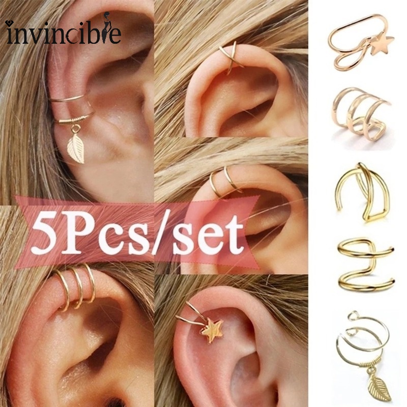 Set 5 Khuyên Tai Chữ C / Ngôi Sao Đơn Giản Thời Trang Dành Cho Nữ