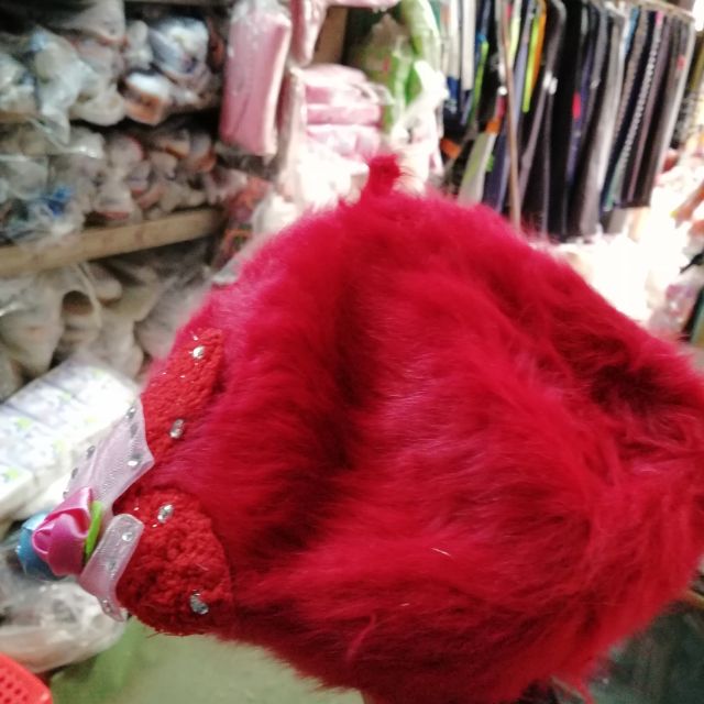 Mũ nồi lông mượt đính đá hoa
