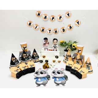 Set phụ kiện tiêu chuẩn trang trí sinh nhật thôi nôi đầy tháng tuổi chuột heo trâu tý sửu dần mão