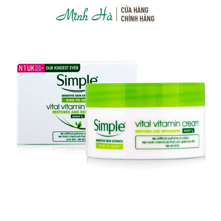 Kem dưỡng ẩm ban đêm Simple Vital Vitamin Cream Night 50ml ngăn ngừa lão hóa dành cho mọi loại da