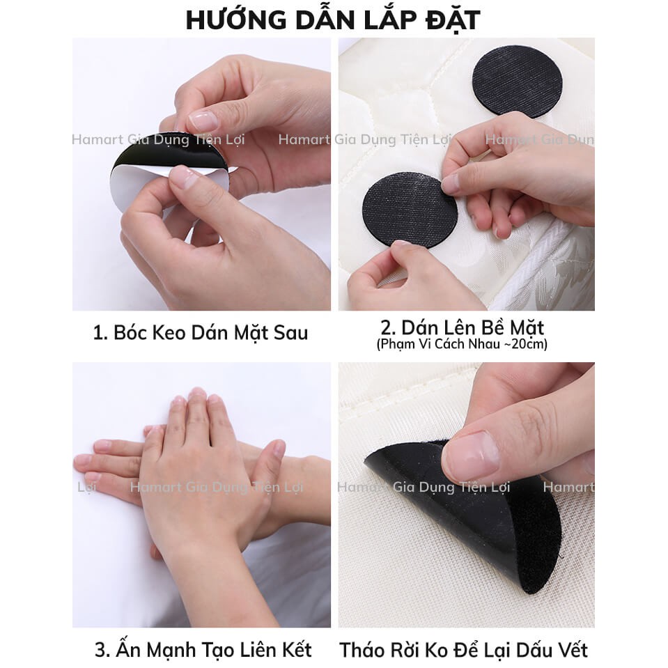 COMBO 5 Miếng Dán Velcro Cố Định Ga Giường Dán Chống Trượt Thảm Sàn Khăn Trải Bàn Lót Ghế