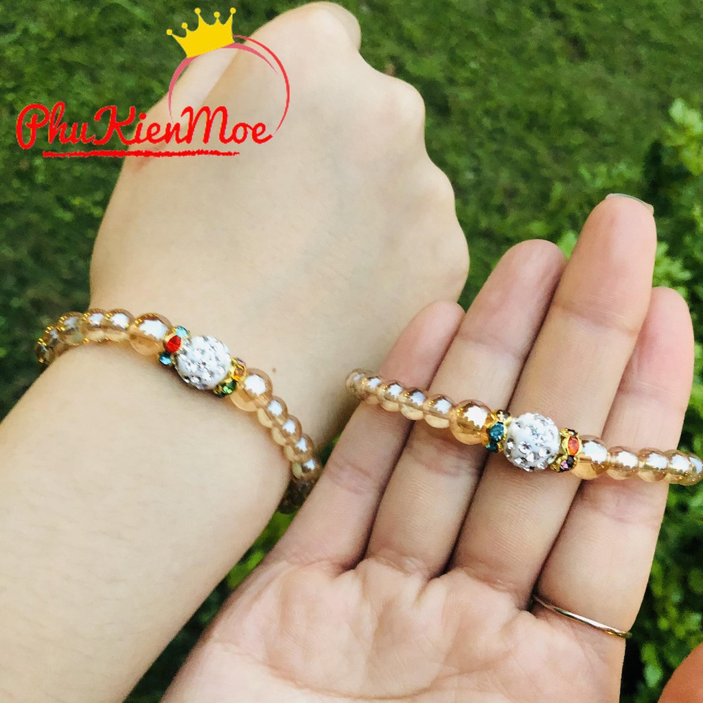 Vòng tay đính hạt ngọc trai nhân tạo nhấn đá hạt cườm handmade