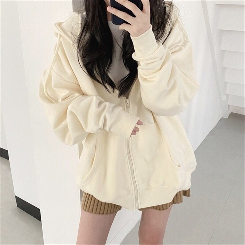 Áo khoác hoodie nỉ bông form rộng oversize ullzang - Áo khoác nỉ bông dày dặn Quảng Châu (Ảnh thật)