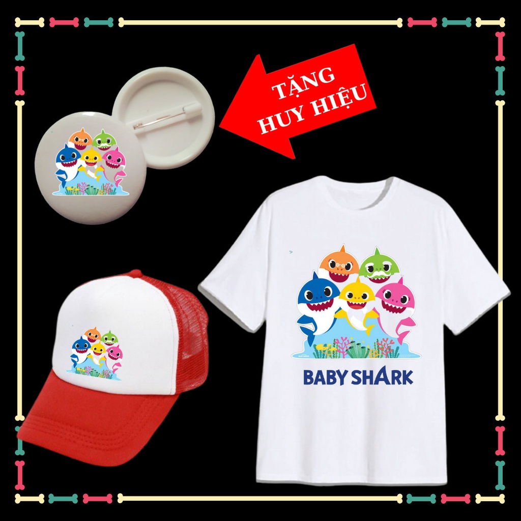 Combo Mũ Áo Baby Shark cho trẻ em Tặng 1 HUY HIỆU Baby Shark