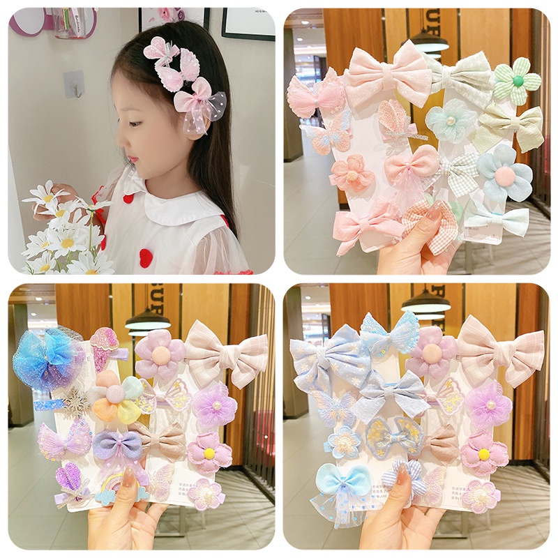 Bộ Kẹp Tóc Nơ Hoa Đáng Yêu Cho Bé Gái