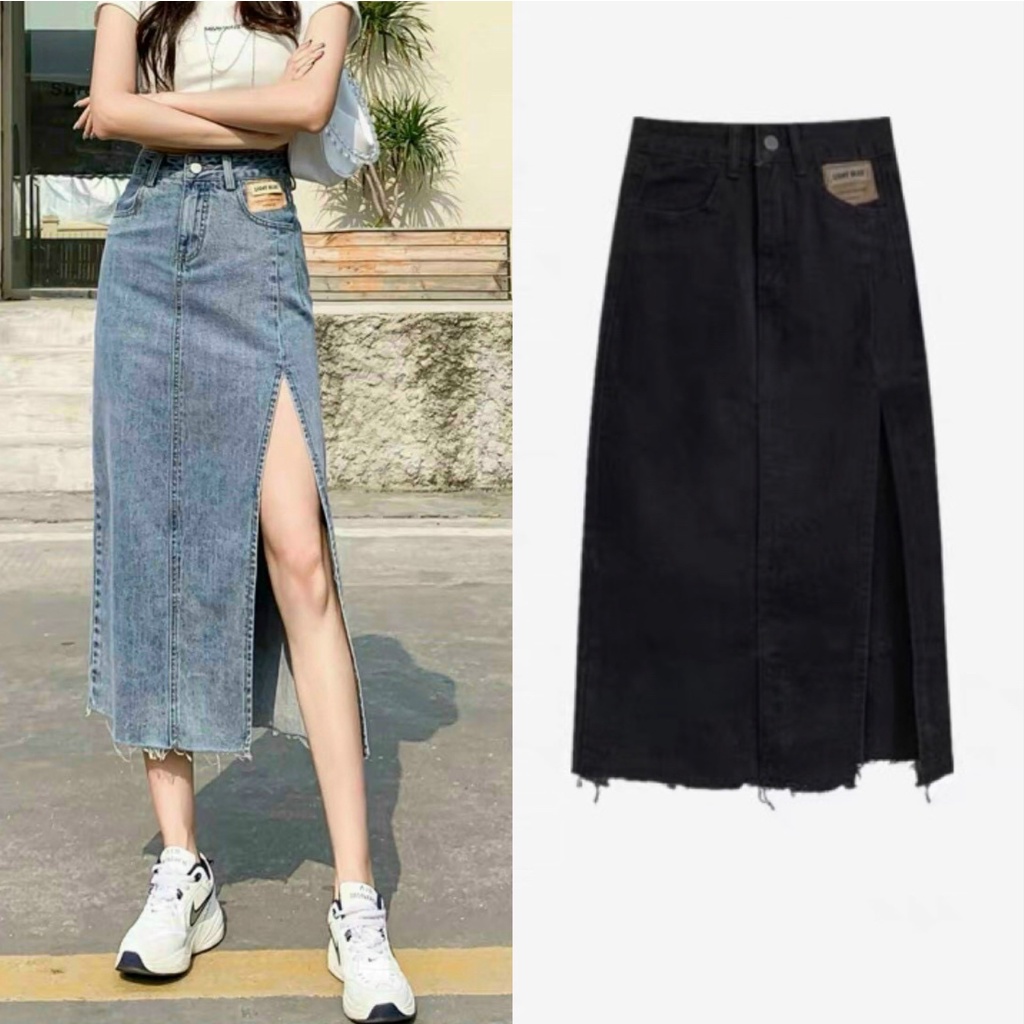 Chân Váy Denim Lưng Cao Xẻ Tà Quyến Rũ Cho Nữ CvJeanXe/P0AK2
