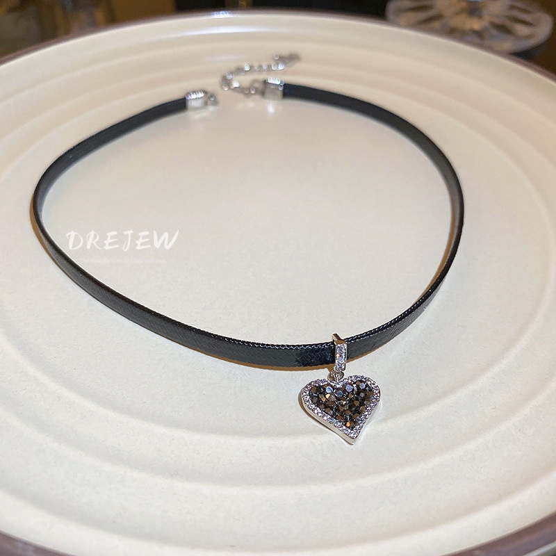 DREJEW Vòng cổ choker mặt trái tim đính đá zircon phong cách thời trang Pháp độc đáo dành cho nữ