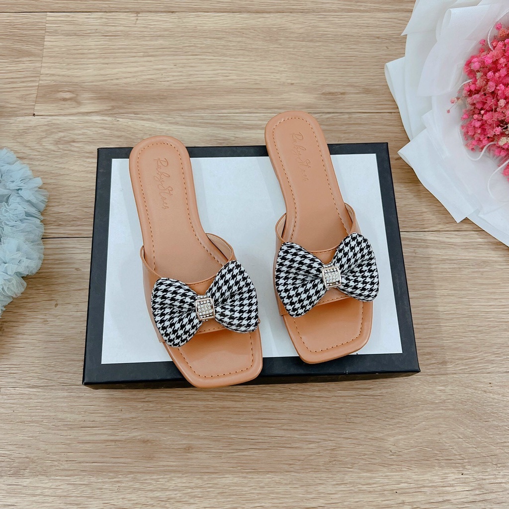 Dép nữ phối nơ kẻ mẫu mới nhất hè 2022 mã V73