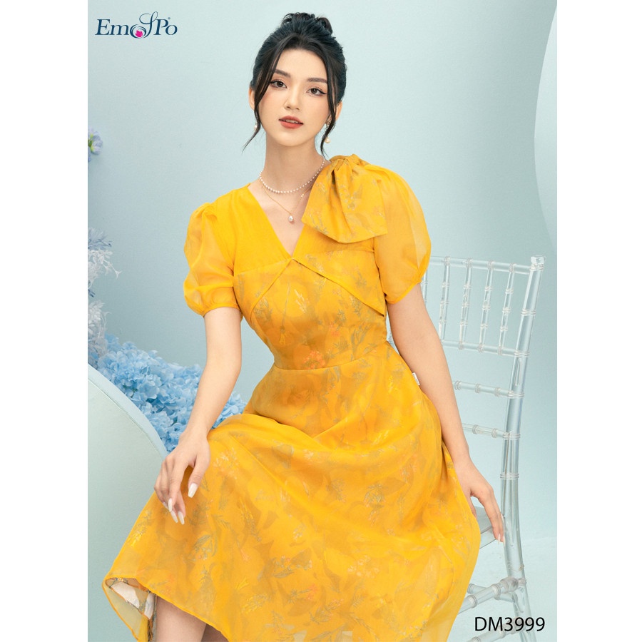 Đầm xòe cổ tim, đính nơ vai Emspo DM3999