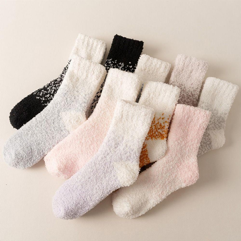 Mocho Vớ Ngủ Nhung San Hô Dày Dặn Họa Tiết Chấm Bi Đơn Giản Sáng Tạo