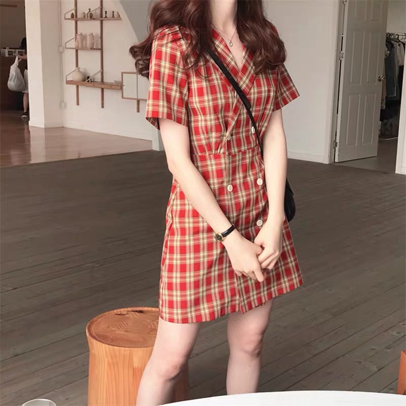 Váy nữ kẻ sọc cổ điển kiểu Pháp mỏng mới