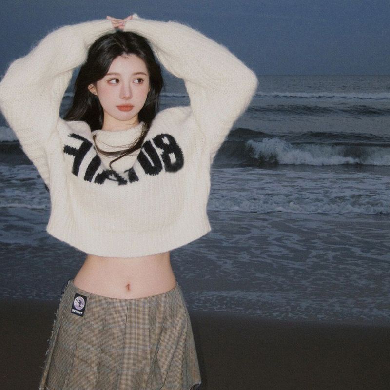 Áo Sweater Ngắn Mềm Mại In Chữ Thời Trang Mùa Thu 2022 Cho Nữ