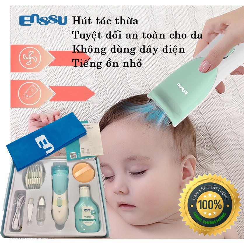 Tông Đơ Cắt Tóc Cho Bé - Cắt Nhanh, Tự Động Hút Tóc, Rung Nhẹ, Chống ồn, Chống Nước. Chính Hãng Enssu - Bảo Hành 1 Năm