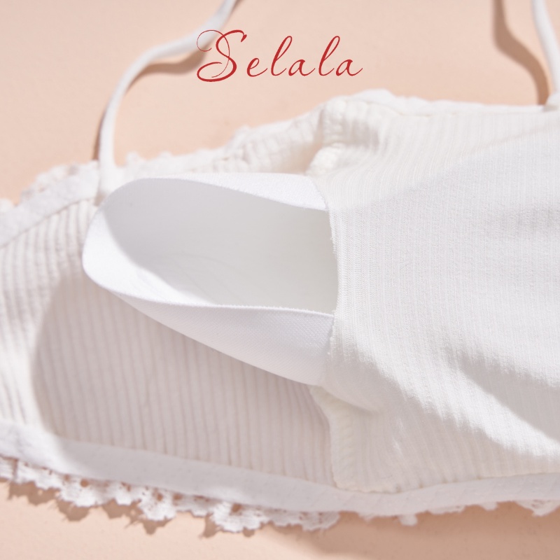 Áo Bra Selala Cotton Gân Tăm Dáng Croptop Kết Hợp Viền Ren Sexy Br24