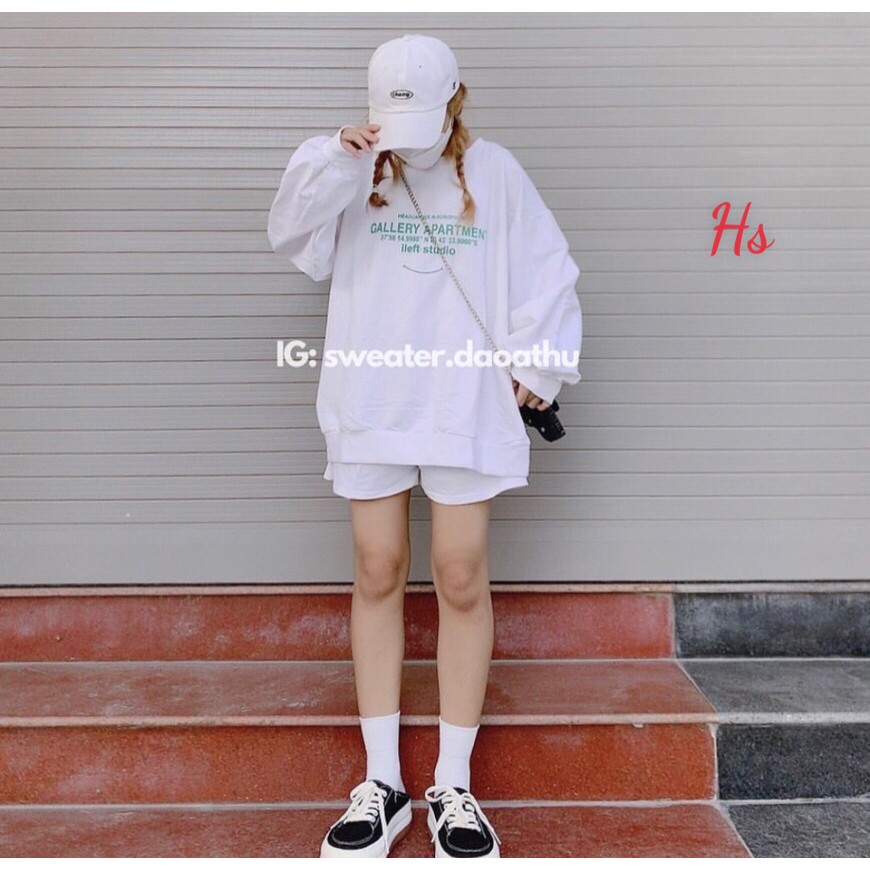 Áo sweater trắng in galley , chất liệu chân cua SP000802