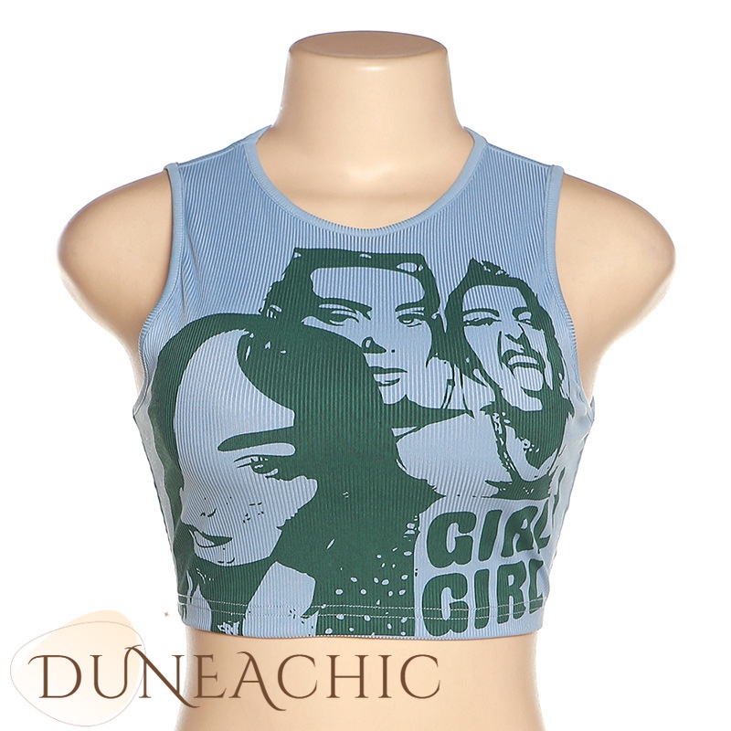 DUNEA Áo Croptop Cổ Tròn In Họa Tiết Quyến Rũ Cho Nữ
