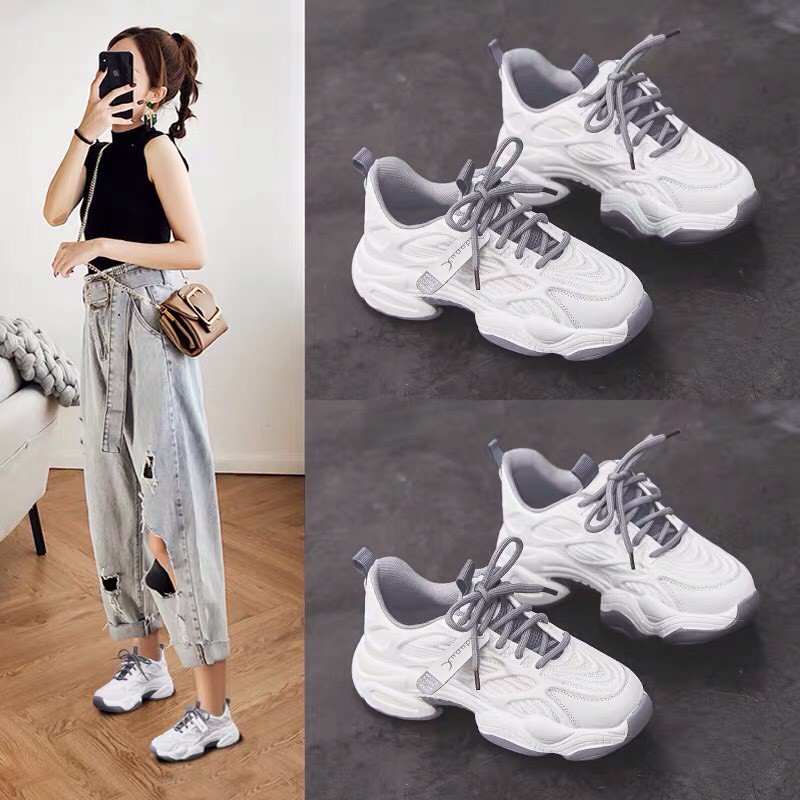 Giày thể thao nữ Youyishi có 2 màu trắng xanh &amp; xám độn đế cao thời trang ulzzang hàn quốc đẹp giá rẻ hot trend 2020