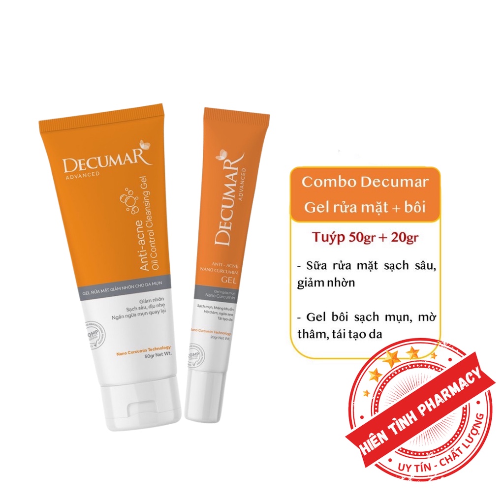 Combo Sạch Mụn Decumar Advanced NEW -1 gel rửa mặt kiềm nhờn ,1 gel ngừa mụn và 1 kem chống nắng