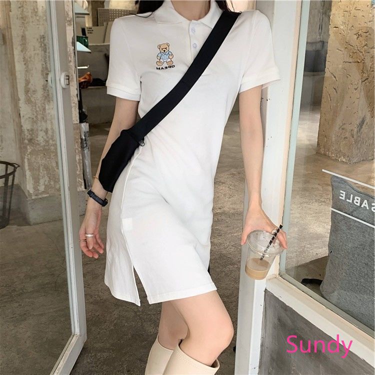 Plus Đầm Cổ Polo Thêu Họa Tiết Ngọt Ngào Thời Trang Mùa Hè Cho Nữ