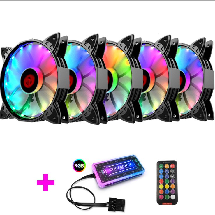 Bộ 5 Quạt Tản Nhiệt Coolmoon V1 Led RGB - Kèm Hub + Remote