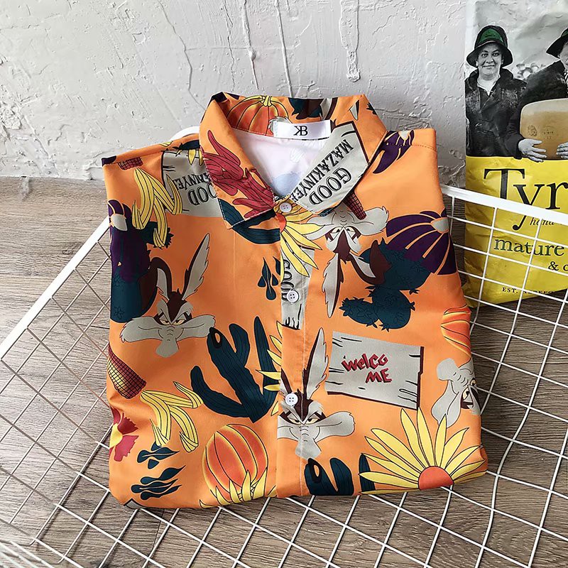 Men's Hawaiian style sunflower print short sleeve shirt bẻ