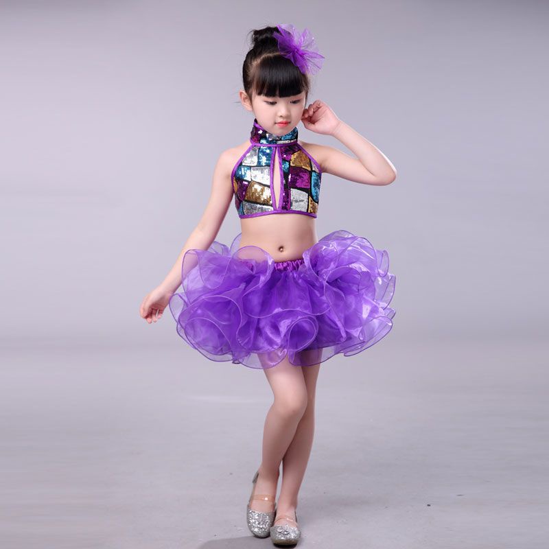 Trang Phục Biểu Diễn Nhảy Jazz Đính Kim Sa Lấp Lánh Dành Cho Trẻ Mẫu Giáo